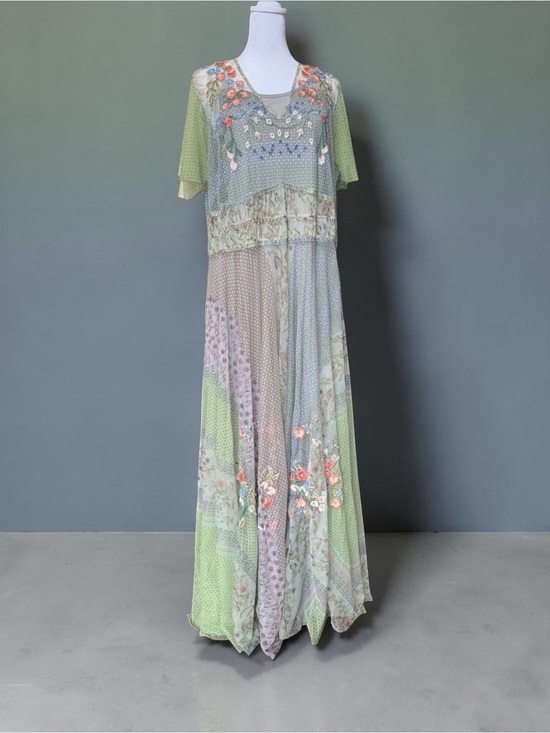 Johnny Was Dresses & Skirts - Johnny Was Light Green Floral Maxi Dress